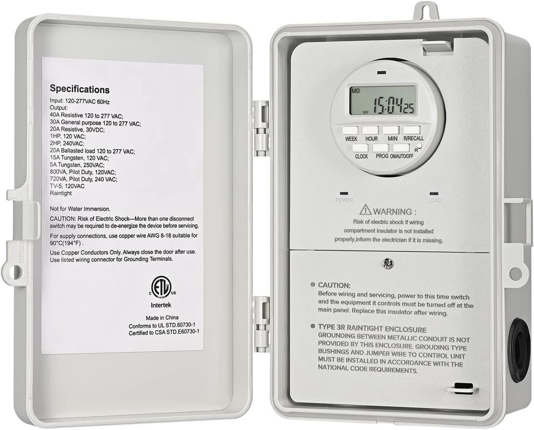 DEWENWILS Pool Pump Timer, Digital Timer Box, 2HP 40A 120-277 VAC, 7-Day 20 ON/Off Programmable Timer Switch for Water Heater, Pool Pump, SPA, Motor, ETL Listed