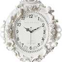Rustic Wall Clock Decor,European Style Resin Battery Operated Silent Clock with Angel and Rose Relief Pattern for Living Room,Wall Decor (Silvery)