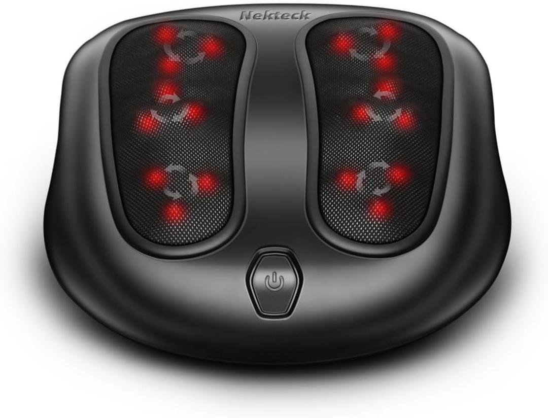 Nekteck Foot Massager with Heat, Shiatsu Heated Electric Kneading Foot Massager Machine for Plantar Fasciitis, Built-in Infrared Heat Function and Power Cord (Black)