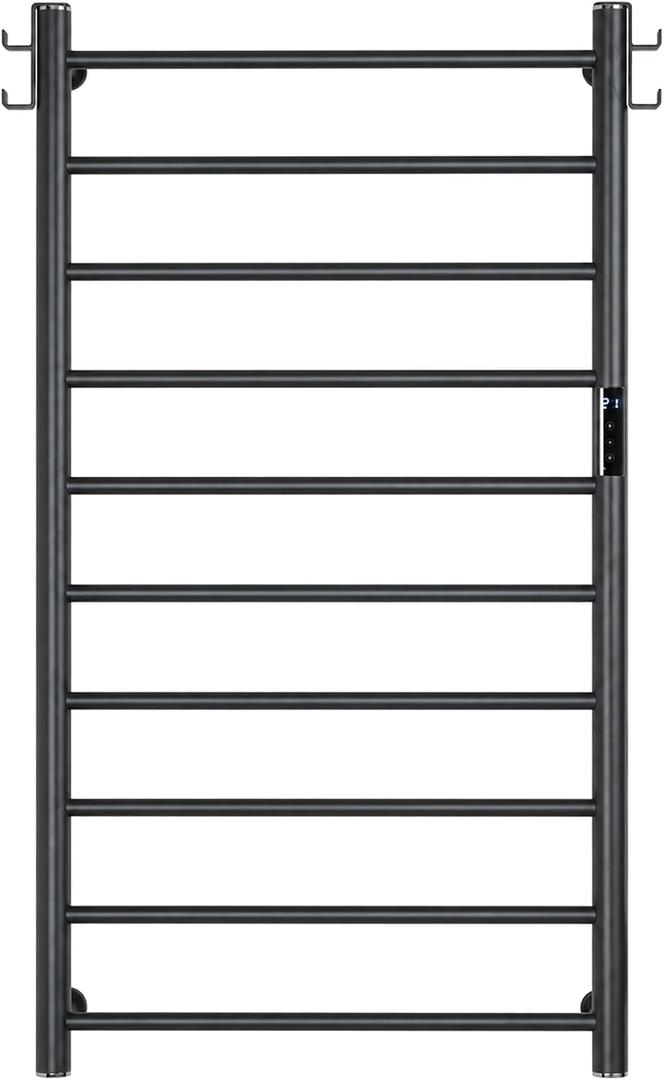 Electric Heated Towel Warmer Rack 10-Bar Aluminum Wall Mounted, Black 165W