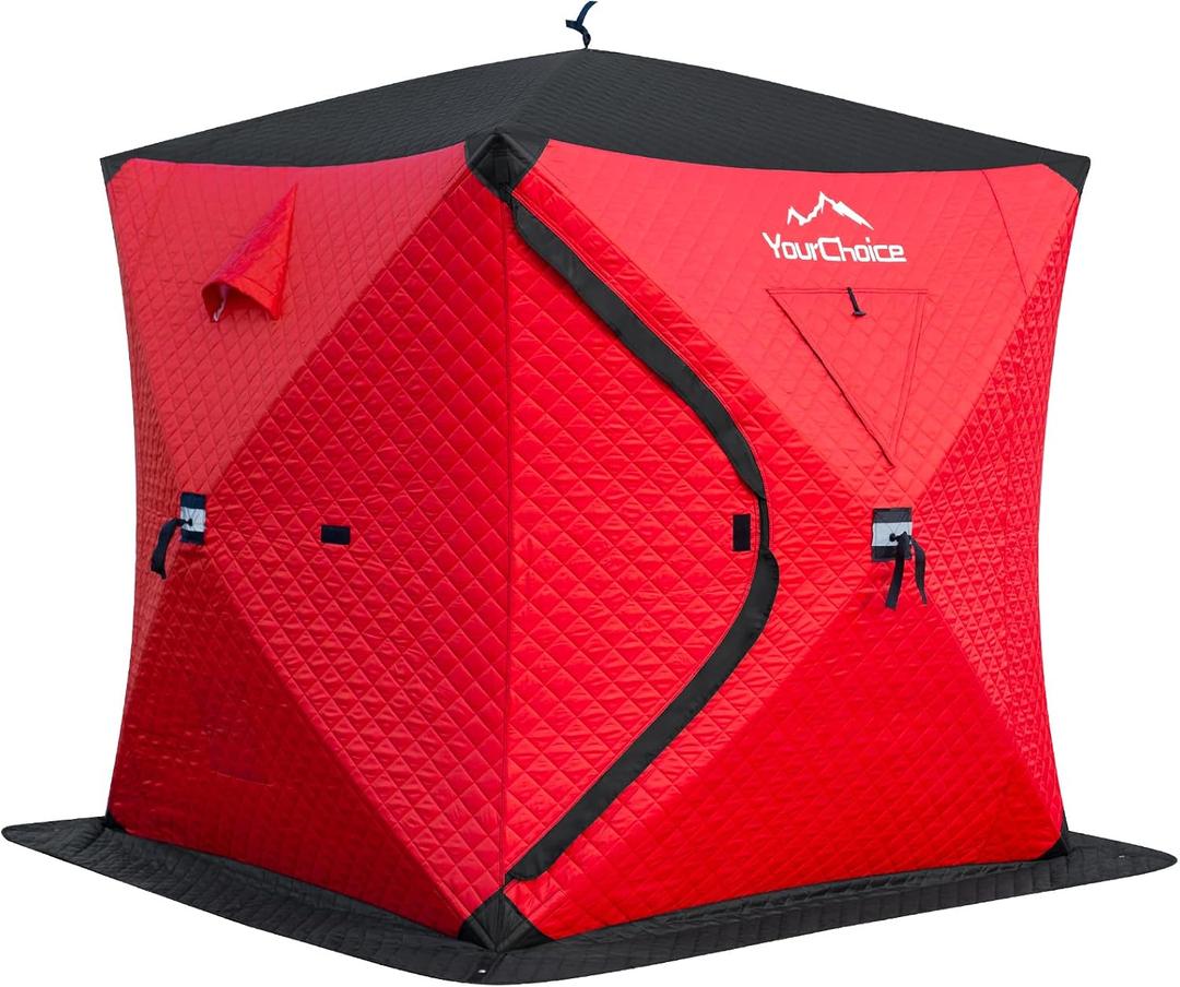 Your Choice Pop Up Ice Fishing Shelter 3-4 Person Insulated Tent, 5.7ft L x 5.7ft W x 6.5ft H