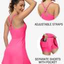 Tennis Dress for Women Athletic Golf Dress with Built in Separate Shorts Backless Workout Dress with Adjustable Straps Pink