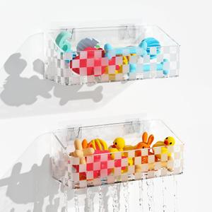 Natheeph Bath Toy Storage Holder, 2 Pack Large Capacity Bath Toy Organizer for Tub Clear Baby Bathtub Toy Storage Multi Use Shower Caddy for Bathroom, Bedroom & More (Rectangular, Transparent)