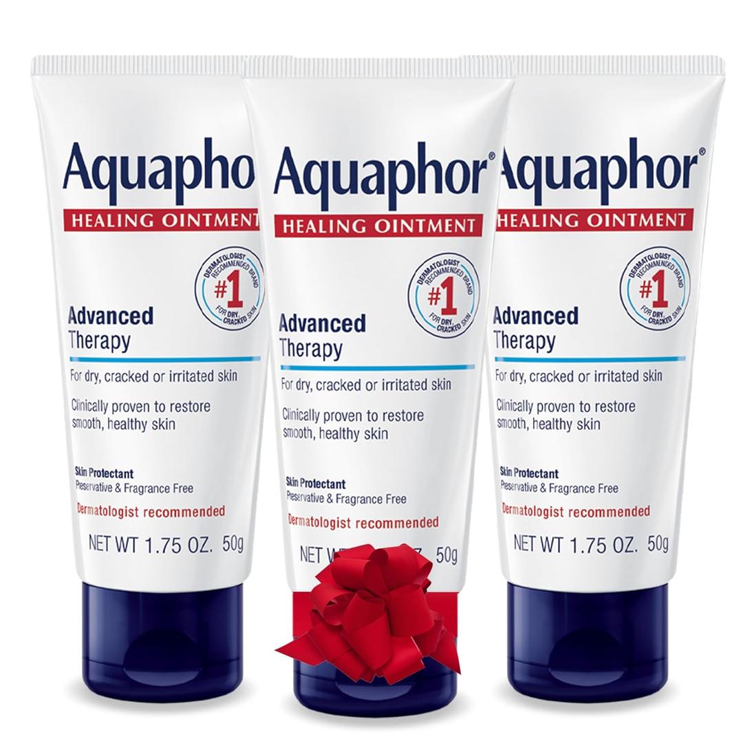 Aquaphor Advanced Therapy Healing Ointment, Hypoallergenic, Fragrance Free Body Moisturizer for Dry Skin and Minor Wound Care, Travel Size Skin Care Set for Holiday Gifts, 1.75 Oz Tube, Pack of 3, Best Before: 05/2027