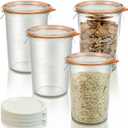 Freshmage Canning Jars 27 oz 4 Pack, Sourdough Starter Jars with 2 Lids Per Jar (Glass Sealing Lid & Plastic Lid), 800ML Wide Mouth Airtight Glass Storage Containers for Pickles, Yogurt, Pasta, Cereal