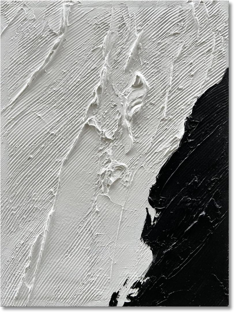 Art Hand-Painted Black and White Texture Abstract Art Oil Painting Modern Minimalist Art Painter Living Office Corridor Wall Deco Art 40x28 inches (Yi080)