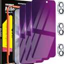 Milomdoi 3 Pack Gradient Colorful Privacy Screen Protector for iPhone 17 [Anti-Blue Light Private Film], 3 Pacs Camera Lens Protector Accessories, Case Friendly, Anti-Spy Tempered Glass, Purple