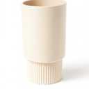 White Ceramic Flower Vase, Decorative Vase for Pampas Grass, Ribbed Vases for Decor, Boho Vases for Living Room, Office, Mantel, Shelf, Dinning Table