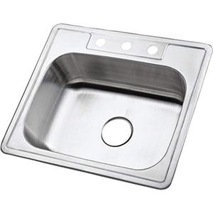 Kingston Brass Gourmetier GKTS2520 Self Rimming Single Bowl Kitchen Sink 3 Holes 25-Inch-Length by 22-Inch-Width by 6-Inch-Depth, 22 Gauge, Brushed Stainless Steel