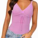 Arach&Cloz 2025 Women's Summer Boho Cami Tops V Neck Crochet Sleeveless Cute Tank Going Out Outfits Beach Vacation Clothes (Pink, L)