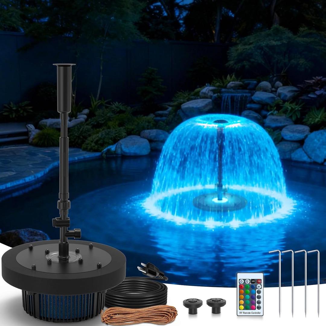 Floating Pond Fountain Pump with Lights | Remote Control RGB LED | 880GPH Pond Fountain Aerator | Floating Fountain with 3 Spray Patterns | for Ponds, Pool, Water Garden