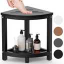ONSGLM Shower Stool for Inside Shower, Corner Shower Bench Seat, HDPE Waterproof Shower Stool for Shaving Legs with Baffle Storage Shelf, Shower Seat/ Foot Rest for Bathroom, Indoor/ Outdoor Use, Black