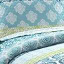 Lush Decor Bohemian Stripe Reversible Cotton Quilt Set, 3 Piece Set, Full/ Queen, Blue & Green - Striped Bedding Set - Blue Quilts Queen Size - Boho Decor