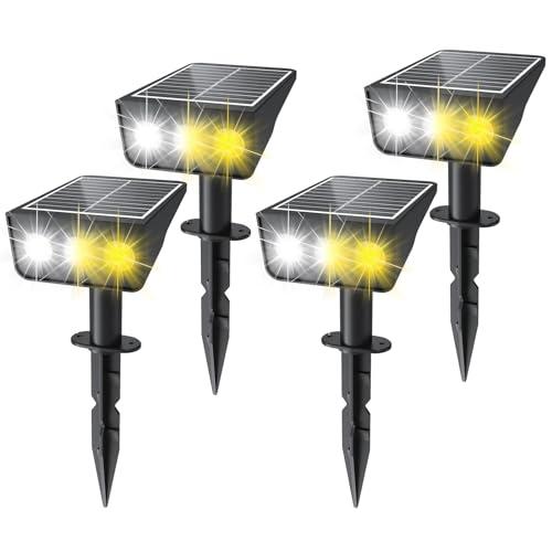 MDTlight Solar spot Lights Outdoor IP65 Waterproof Solar spotlights 3 Lighting Modes Tree Lights for Outdoor Yard Garden Auto On/ Off Wall Lights for Walkway Driveway Garage 4 Pack (Warm White)
