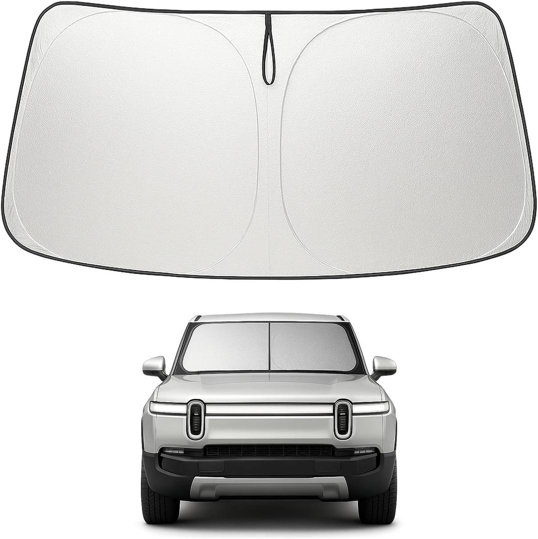 Proadsy Windshield Sun Shade for Rivian R1S 2022-2025 2026 4-Layer Foldable Front Sunshade Protector Sun Visor Blocks UV Rays Keep Car Cooler