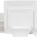 Porlien 24-Piece Classic Square Dinnerware Set for 6-Off White Plates