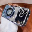 Magnetic Stand Glitter Case for iPhone 17 Pro Max, [Comatible with Magsafe], Luxury Cute Sparkly Bling Diamond Camera Lens Protector 2in1 Women Girls Soft Phone Cover Case for iPhone 17 Pro Max,Blue