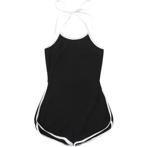 SweatyRocks Women's Casual Backless Shorts Romper Halter Sleeveless Basic Romper Jumpsuit Overalls (X-Large, Black)
