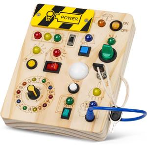 Montessori Busy Board with Traffic Lights - Sensory Toys for 1 2 3 4 Year Olds, Wooden Travel Toy for Toddlers, Educational Learning Activity Gift for Boys & Girls, Middle