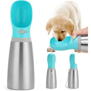Portable Dog Water Bottle, 24 OZ, Stainless Steel Leak Proof Puppy Water Dispenser with Drinking Feeder for Pets Travel, Walking, Hiking and Outdoor Activities