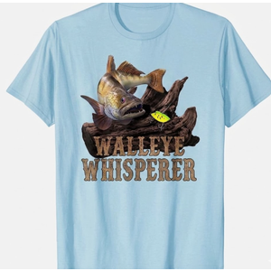 Large Walleye with Fishing Lure Drawing: Walleye Whisperer T-Shirt, Blue, Size M