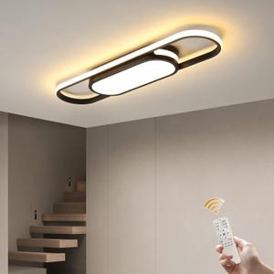 Tioolo Modern LED Linear Ceiling Lights Dimmable LED Ceiling Lamp with Remote Control 2.3ft Acrylic Flush Mount Ceiling Lighting Fixtures for Living Room Kitchen Dining Room (40W/3000-6500K/Black) (Black/40W)