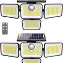 4500LM Solar Lights Outdoor, 4 Adjustable Heads Motion Sensor Lights, 3 Modes, 6500K, IP65 Waterproof Solar Security Wall Lights, Remote Control Flood Lights, Garden, Outside, Backyard, 2 Pack