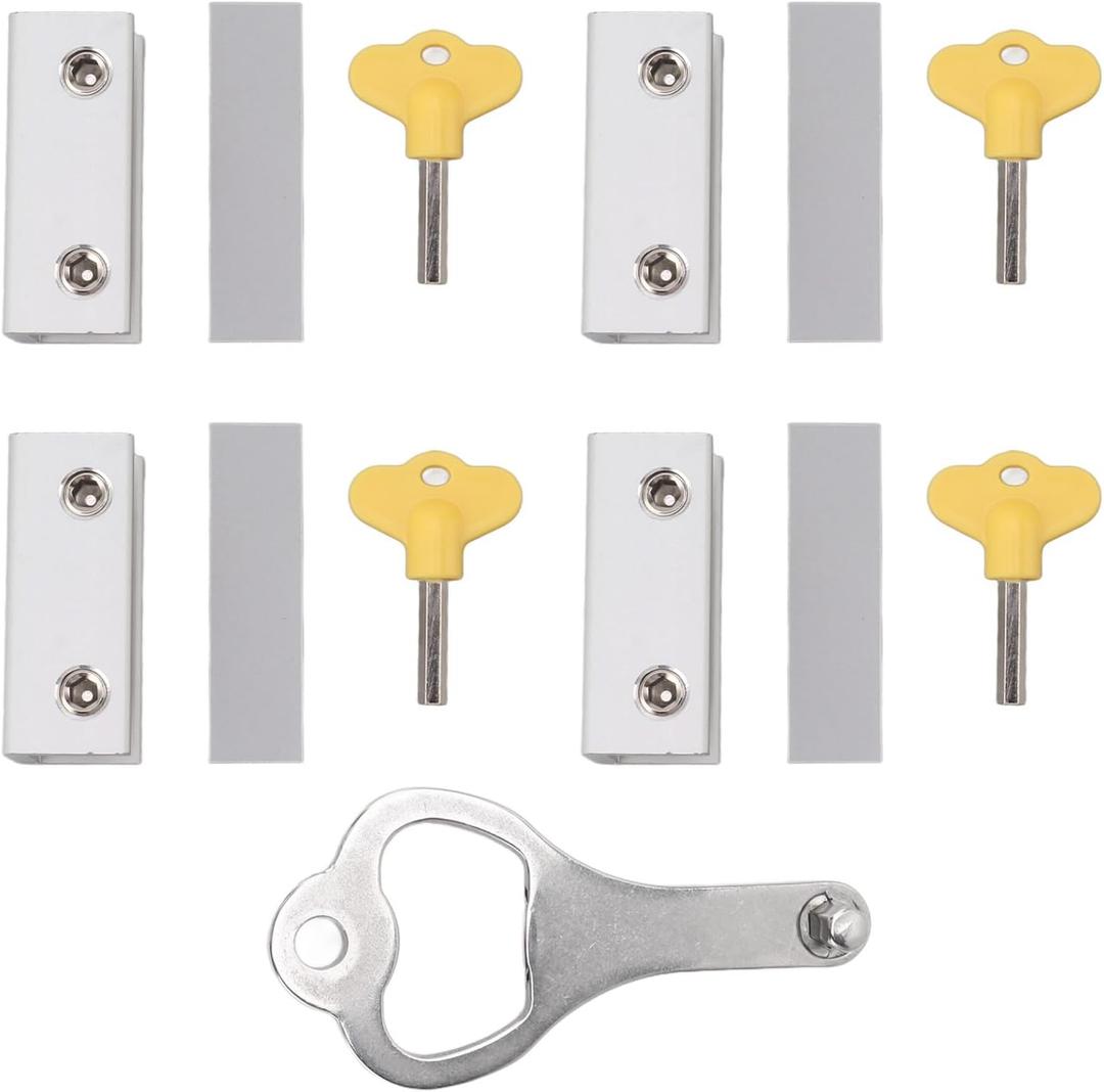 Aluminium Window Locks Complete Set Easy Installation for Sliding, 4PCS Window Security Lock for Burglary Prevention