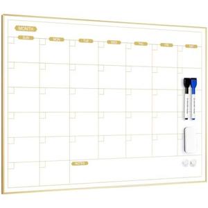 ARCOBIS Monthly Calendar Whiteboard for Wall, 24" x 18" Magnetic Dry Erase Calendar with Gold Frame, Wall Hanging Planner for Home, Office, School
