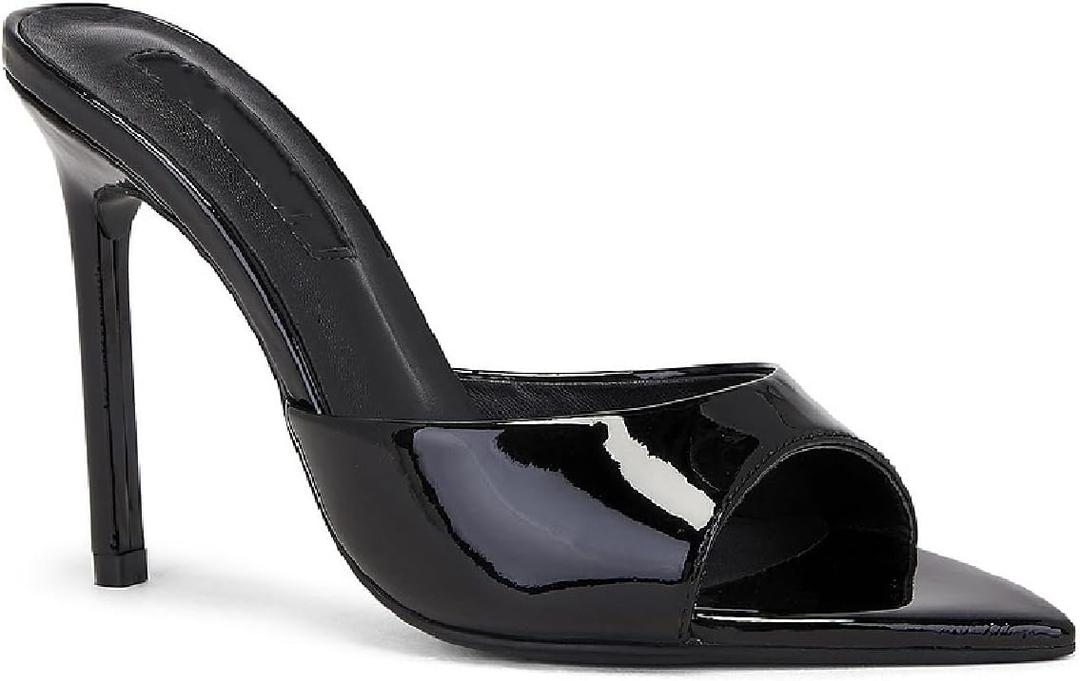 Women's Leather Pointed Toe Stilettos Heeled Sandals Fashion Sexy Open Toe Slip On Backless High Heels Slides for Party Prom Date Dress Shoes (8.5, Black)