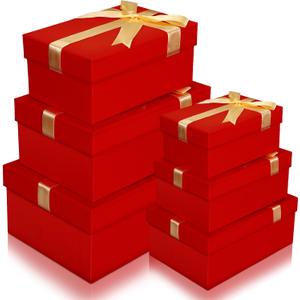 Cholemy 6 Pcs Christmas Boxes Nesting Stacked Boxes with Lids Christmas Classic Design in 6 Assorted Sizes for Giving Decorative Wrapping Present Gift(Lovely Style,Red, Golden)