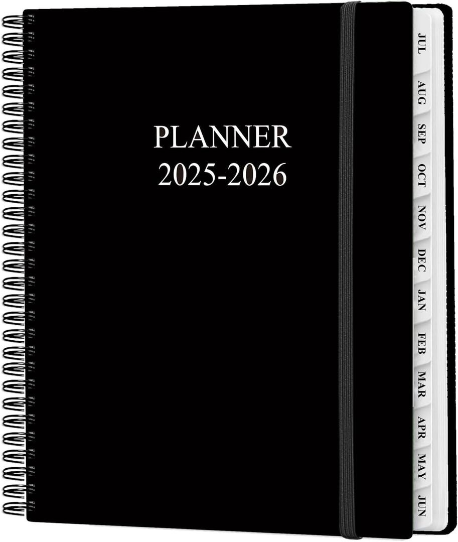 Planner 2025-2026 - Weekly & Monthly Planner from July 2025 to June 2026, Agenda 2025 2026 with Inner Pocket, Elastic Band, 8.5" x 11", Black