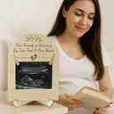 Heartfelt Baby Announcement Sign & Hello World Newborn Sign with Mess-Free Ink Pad for Hand & Footprints, Welcome Plaque & Baby Shower Stand with Premium Wooden Ultrasound Picture Frame Keepsake