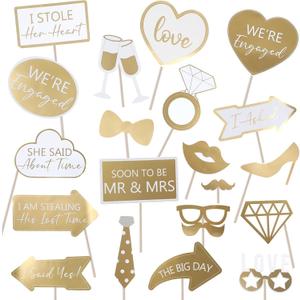 40Pcs Engagement Party Decorations Gold Engagement Photo Booth Props We are Engaged Photo Props Decorations for Wedding Reception Bridal Shower Ceremony Party Supplies Favors