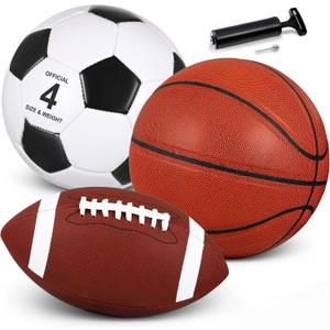 Libima 4 Pcs Sports Ball Set for Kids Teens Include Official Size Basketball Soccer Football with Pump and Carry Bag Training Practice Sport Back to School Gift