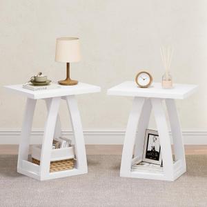 FROMJBEST End Tables Living Room, Side Table Beside Sofa, Nightstand for Bedroom, Couch Side Table with Shelf, Modern End Table for Living Room, White End Table Set of 2