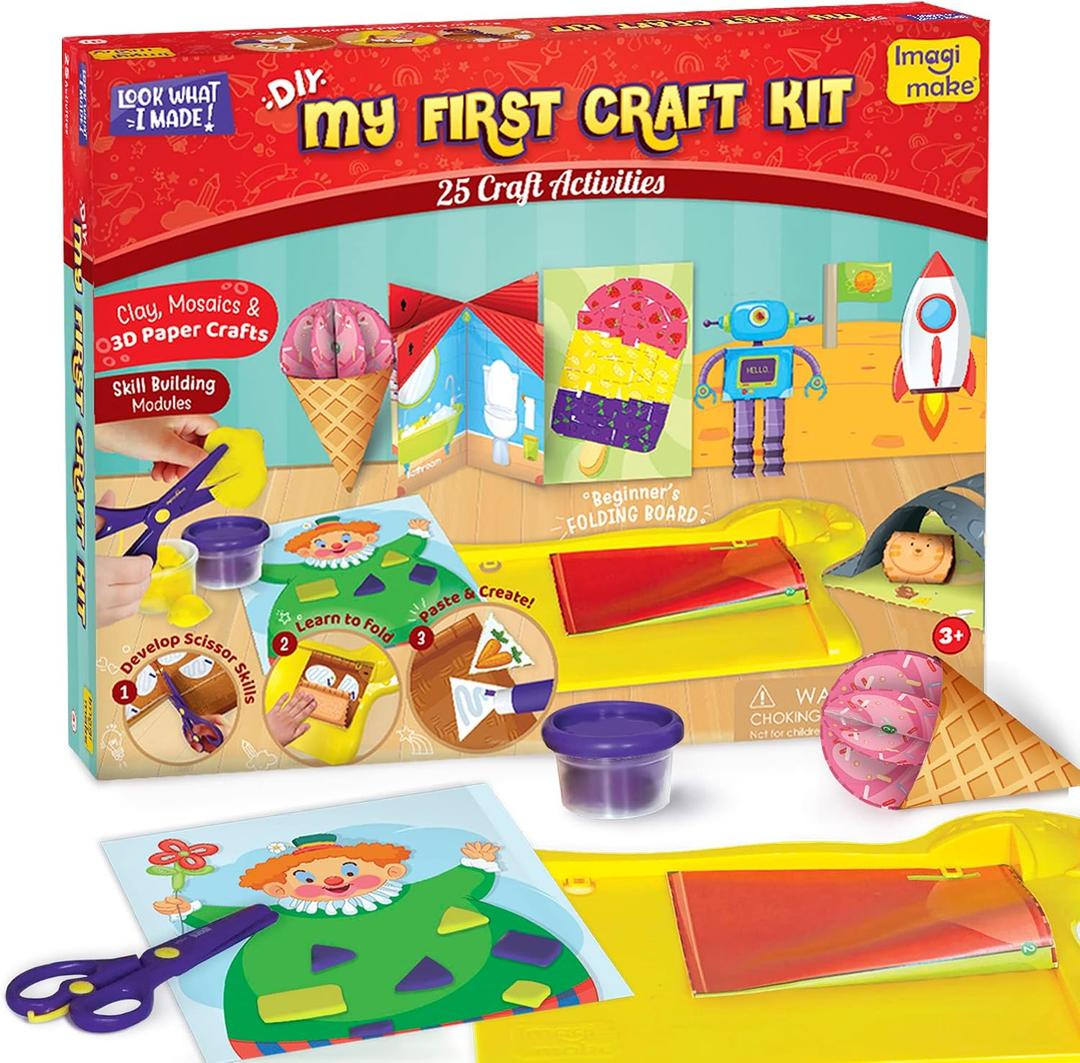 Imagimake My First Craft Kit | 25 Craft Activities in Scissor Skills Activity Book | Toddler Arts and Crafts for Kids Ages 3,4,5,6 | Toddler Girls Toys | Perfect Gifts for 3 Year Old Girl and Boy, Small to Medium