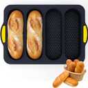 French Bread Hoagie Sub Roll Baking Pans 4-slot Mold, Non Stick Silicone Mould Tray for Baguette Sandwich Hot Dog Bun Loaf Food, Mini Tool Set for Homemade Household Restaurant Breakfast Dinner (Gray)