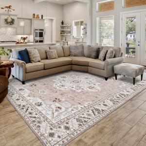 8x10 Area Rugs for Living Room, Boho Washable Rug Non-Slip and Non Shedding, Home Decor Pink Rugs for Bedroom, Dining Room, Home Office, Kids Room (8'x10')
