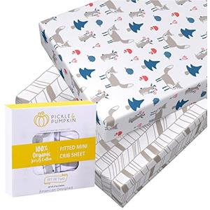 Mini Crib Sheet with Fox & Chevron Pattern - 100% Organic Cotton Pack n Play Fitted Sheet - Premium Pack n Play Sheets - Compatible as Graco Pack n Play Sheet & Mini Crib Sheets - Pickle & Pumpkin
