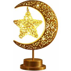Lifnatty Moon Lamp with Hanging Star, Decorative Crescent Moon Night Light Battery Powered, Retro Metal LED Table Lamp for Bedroom Living Room Boho Home Decor, Gift for Women Birthday Christmas