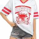 Oversized Football Jersey Tshirt Women Game Day Graphic V-Neck Jersey Tees Football Team Fans Mesh Tshirt (M)