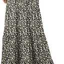 Happy Sailed Womens Floral Print Boho Maxi Skirt Elastic High Waist Pleated Ruffle Flowy Long Skirts S-XL (L)