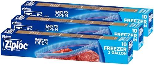 Ziploc Two Gallon Food Storage Freezer Bags, Grip 'n Seal Technology for Easier Grip, Open, and Close, 10 Count, Pack of 3 (30 Total Bags) (Packaging May Vary)