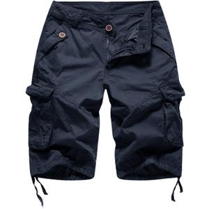 FOURSTEEDS Womens Casual Loose Fit Multi-Pocket Camouflage Twill Bermuda Cargo Shorts with Belt (Navy Blue, US 12)