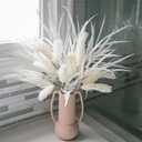 7 PCS Artificial Fall Stem Fake Plants, 26 in Fake Leaves Autumn Greenery Branches White Flowers Faux Foliage DIY Stems for Vase Thanksgiving Home Kitchen Office Indoor Centerpiece Table Decoration