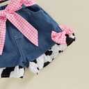 Toddler Girl Denim Western Outfit Baby Cowgirl Clothes Ruffle Cow Print Shirt Button Down Tops Belted Jeans Shorts (White, S)