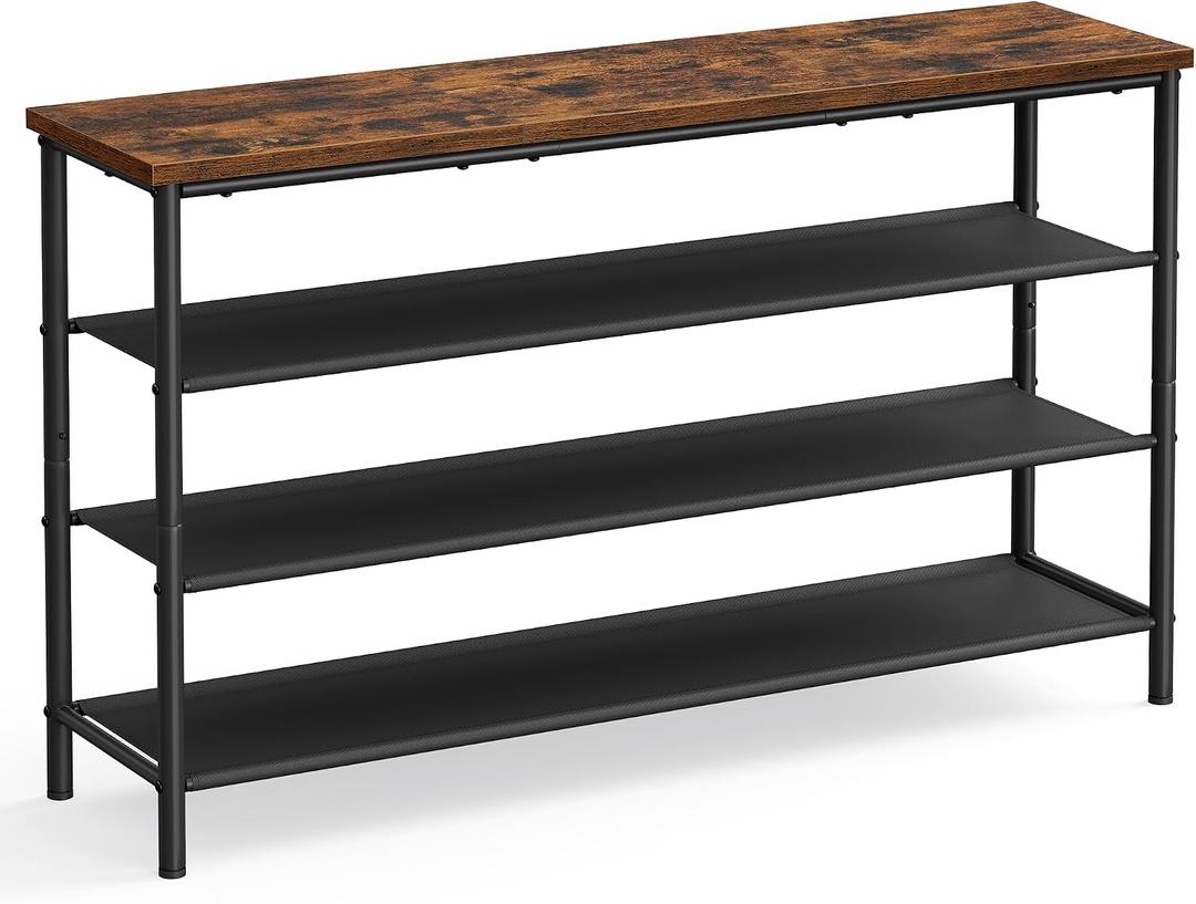VASAGLE Shoe Rack, 4-Tier Shoe Storage Organizer for Entryway and Closet, Holds 15-18 Pairs of Shoes, 3 Fabric Shelves, Steel Frame, Industrial, Rustic Brown and Black ULBS135B01