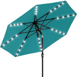 AreShark 9FT Patio Umbrella with Solar Lights, 32 Lighted Pool Umbrella w/Tilt and Crank, Outdoor Market Solar Umbrellas for Garden, Deck, Backyard, Pool and Beach