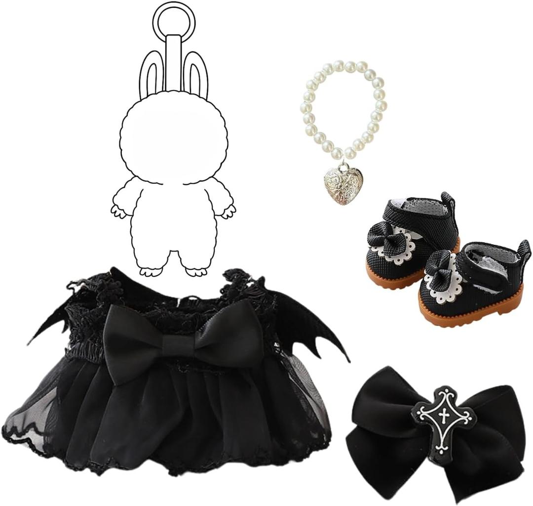 4 Piece Dress Set for Monster Dolls 2025 Halloween Gothic Costume Rock n Roll Style Black Lace (No Doll) (Black Shoe Set)